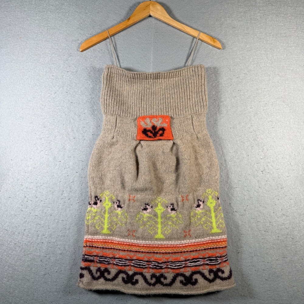 Sleeping on Snow Knit Sweater Dress Fair Isle Pattern Orange Green Black XS